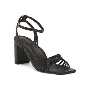 MARION PARKE Black Made In Brazil Leather Faye Block Heel Sandals
